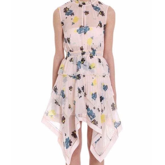 Self-Portrait Graphic Print Floral Dress Blush Pink NEW Size 6 - Picture 3 of 12